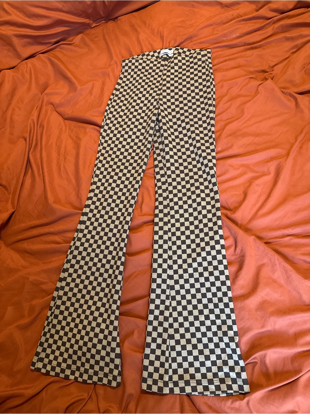 Urban Outfitters Checkerboard Flare Pants in Brown and Cream